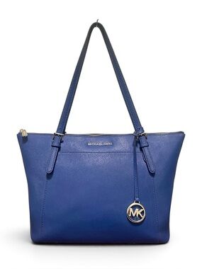 Michael Kors Voyager Large Genuine Saffiano Leather Zipper Tote Bag Cobalt Blue